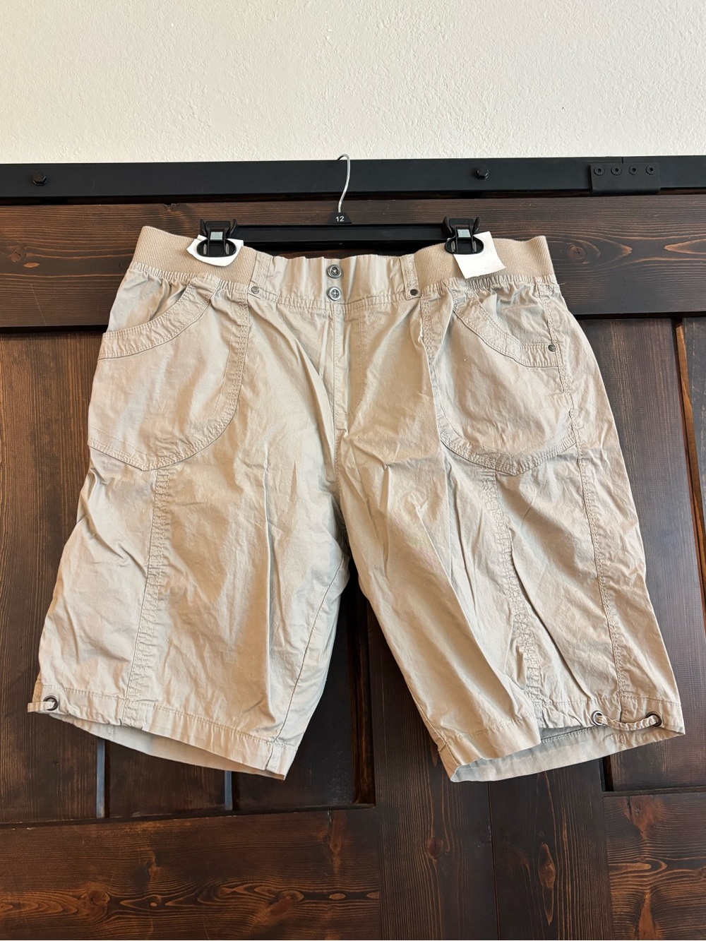 Beige Women's Cargo Shorts with Utility Pockets by Da-sh